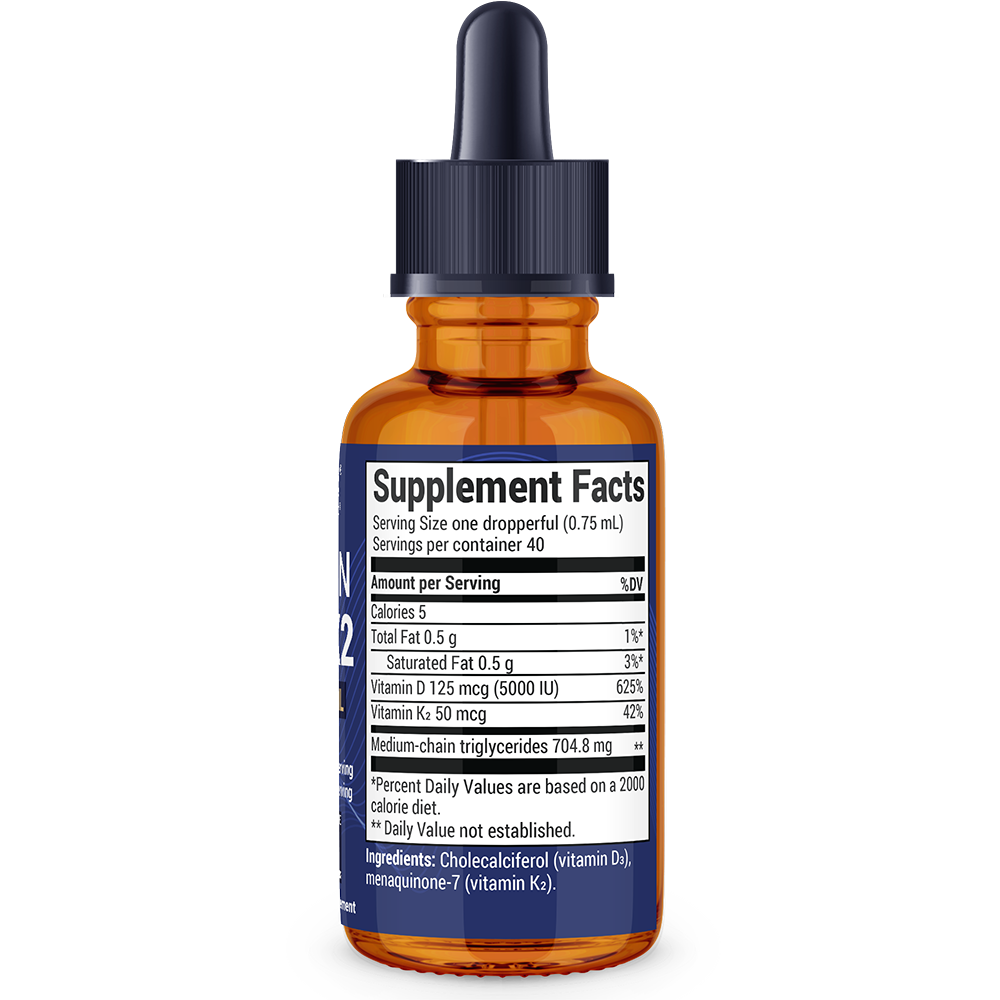 Vitamin D3 and K2 Liquid with MCT Oil – Unflavored – 1 fl oz