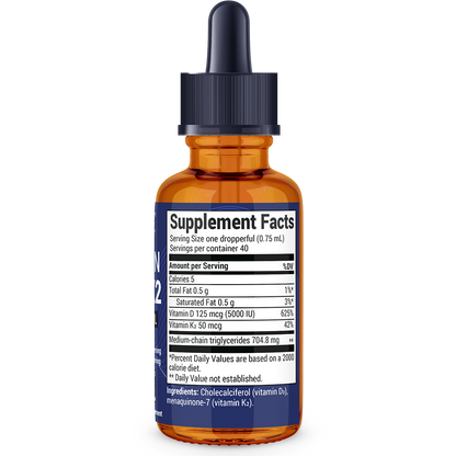 Vitamin D3 and K2 Liquid with MCT Oil – Unflavored – 1 fl oz