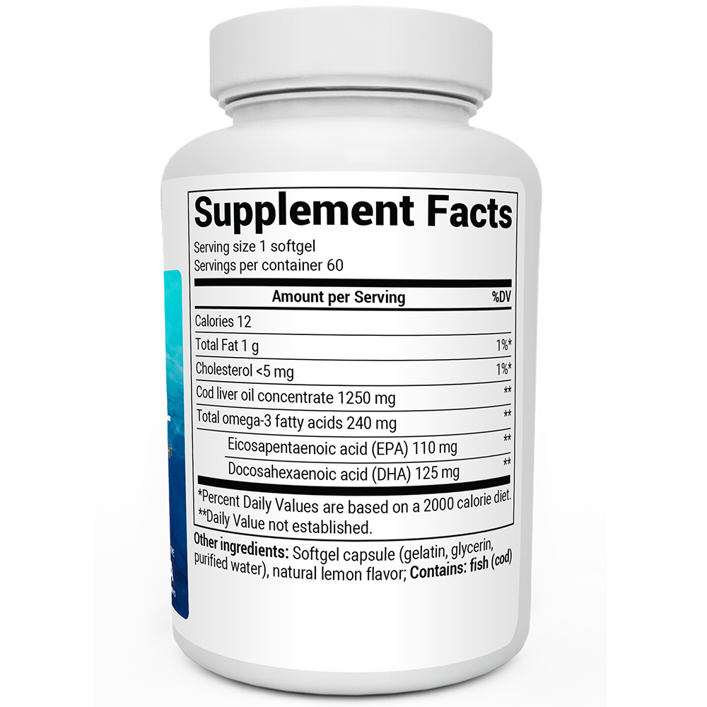 Wild-Caught Omega-3 Cod Liver Fish Oil DHA EPA – 60 Softgels
