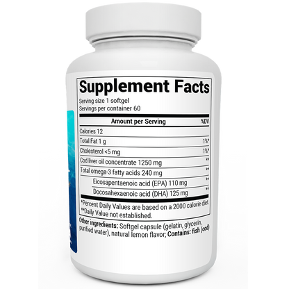 Wild-Caught Omega-3 Cod Liver Fish Oil DHA EPA – 60 Softgels