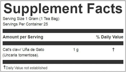 Cat’s Claw Bark Herbal Tea | Una de Gato | 25 Teabags