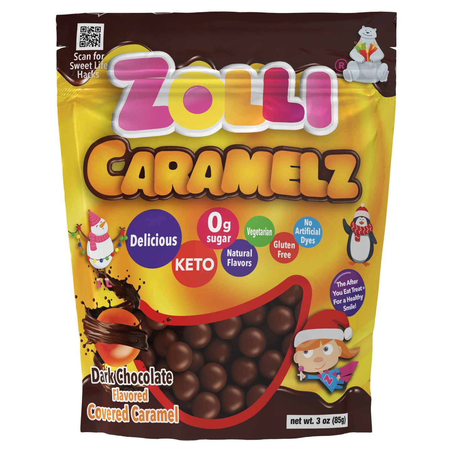 Holiday Zolli Sugar Free Dark Chocolate Caramelz 3oz Bag