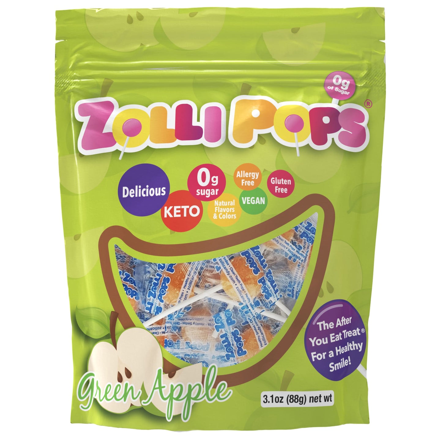 Zollipops® Sugar Free Green Apple 3.1oz Bag