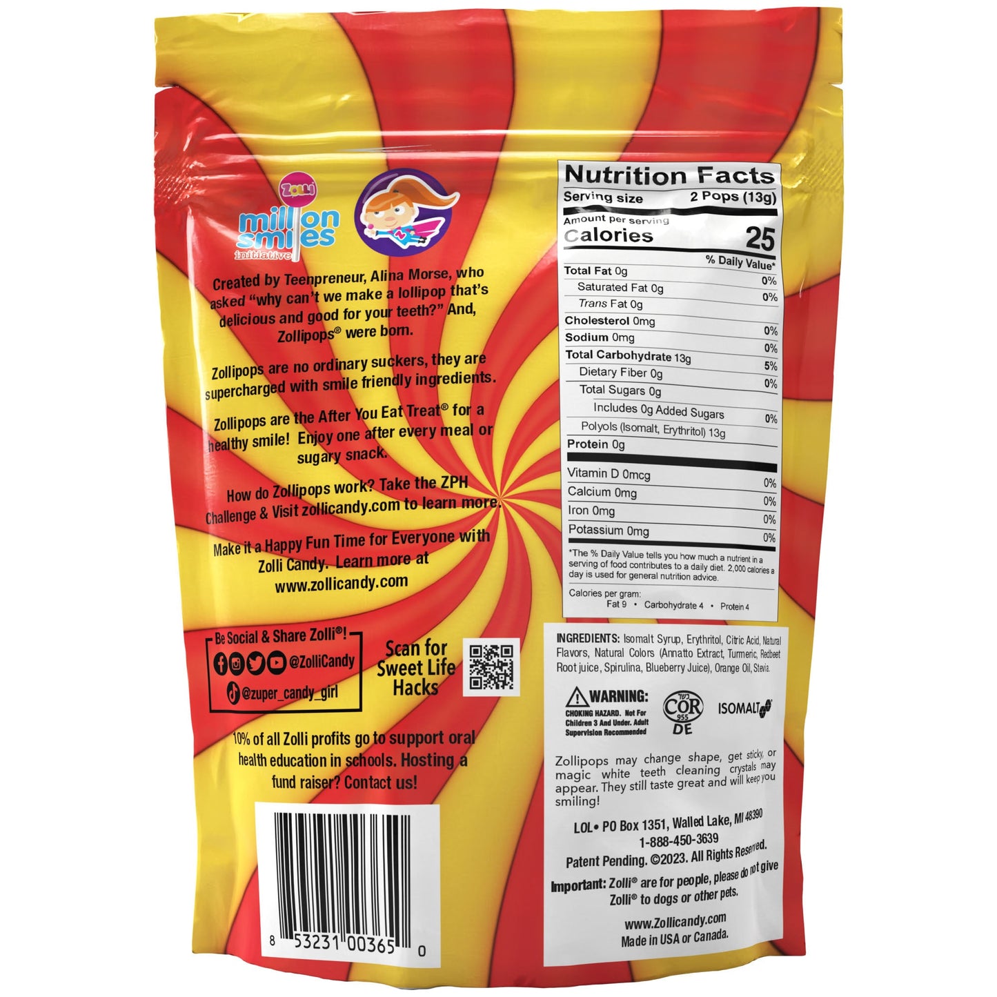 Zollipops® Sugar Free Swirl Cherry & Pineapple 5.2oz - NEW!