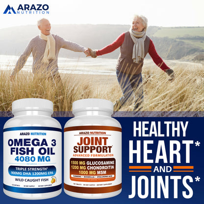 Arazo Nutrition Wild Caught Omega-3 Fish Oil Concentrate – 4,080mg per Serving | High EPA 1,200mg & DHA 900mg | 120 Burpless Lemon Softgels