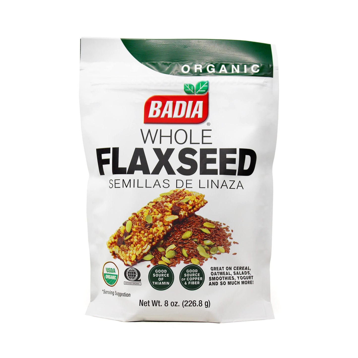 Badia Organic Flax Seed Whole, 8 oz – Resealable Bag, Omega-3 & Fiber Rich Superfood