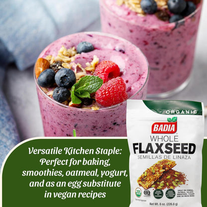 Badia Organic Flax Seed Whole, 8 oz – Resealable Bag, Omega-3 & Fiber Rich Superfood