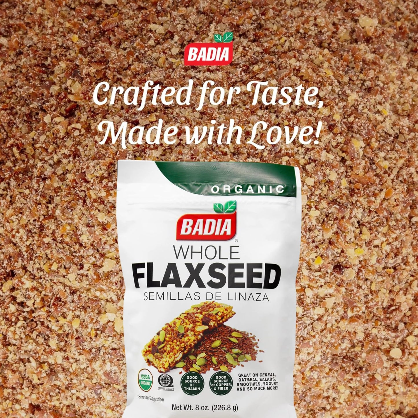 Badia Organic Flax Seed Whole, 8 oz – Resealable Bag, Omega-3 & Fiber Rich Superfood