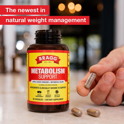 Bragg Metabolism Support Apple Cider Vinegar Capsules with Botanical Blend – GLP-1 Support, 90 Capsules