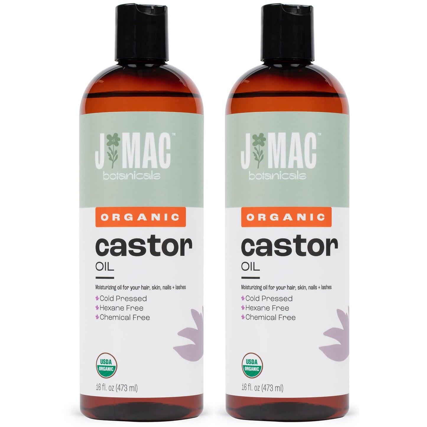 J Mac Botanicals Organic Castor Oil – Cold Pressed, Hexane Free, 16 oz for Face, Skin, Eyelashes