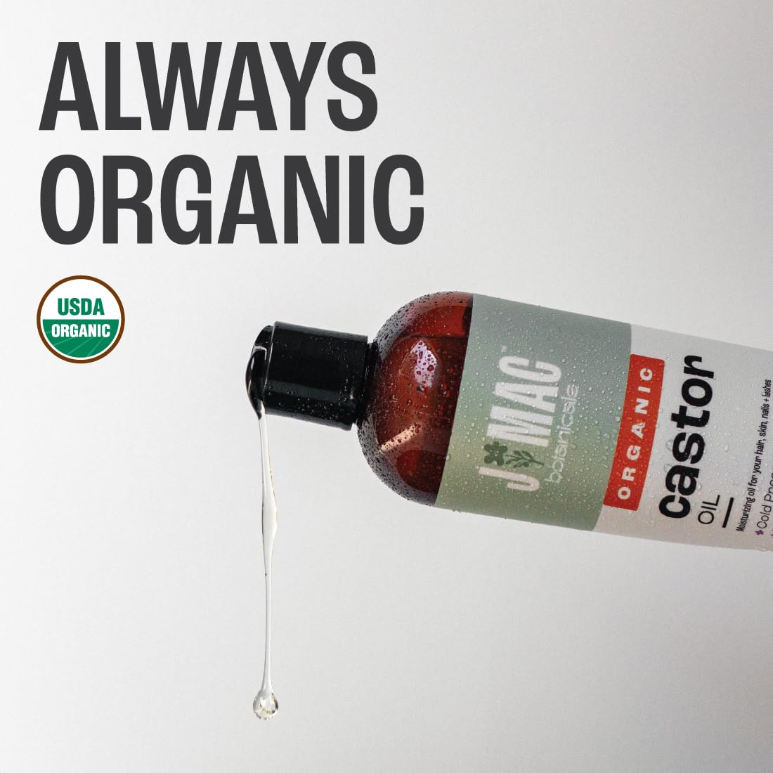 J Mac Botanicals Organic Castor Oil – Cold Pressed, Hexane Free, 16 oz for Face, Skin, Eyelashes