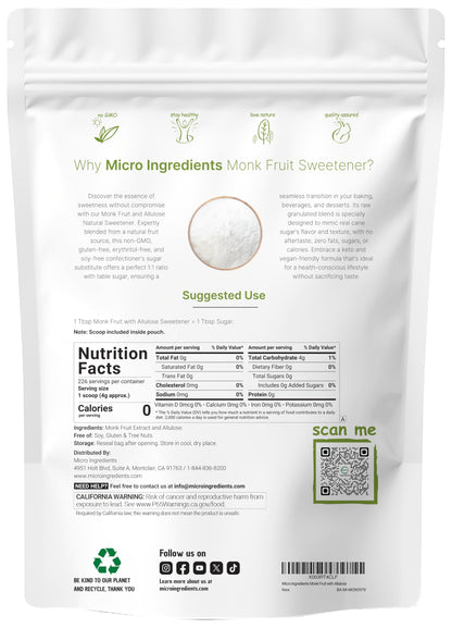Monk Fruit Sweetener with Allulose 2 lbs | 1:1 Sugar Substitute | No Erythritol | Keto & Vegan | Micro Ingredients