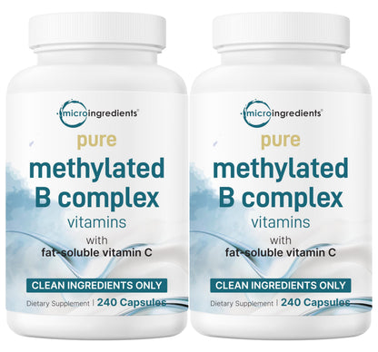 Micro Ingredients 1 Pack Pure Methylated B Complex – 480 Capsules, 11-in-1 with B12, C | Filler Free & Non-GMO