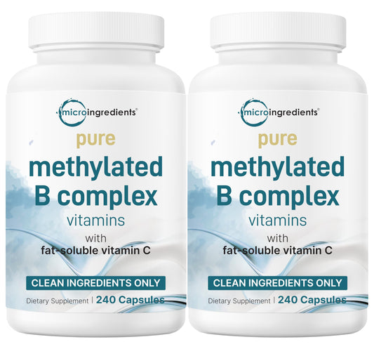 Micro Ingredients 1 Pack Pure Methylated B Complex – 480 Capsules, 11-in-1 with B12, C | Filler Free & Non-GMO