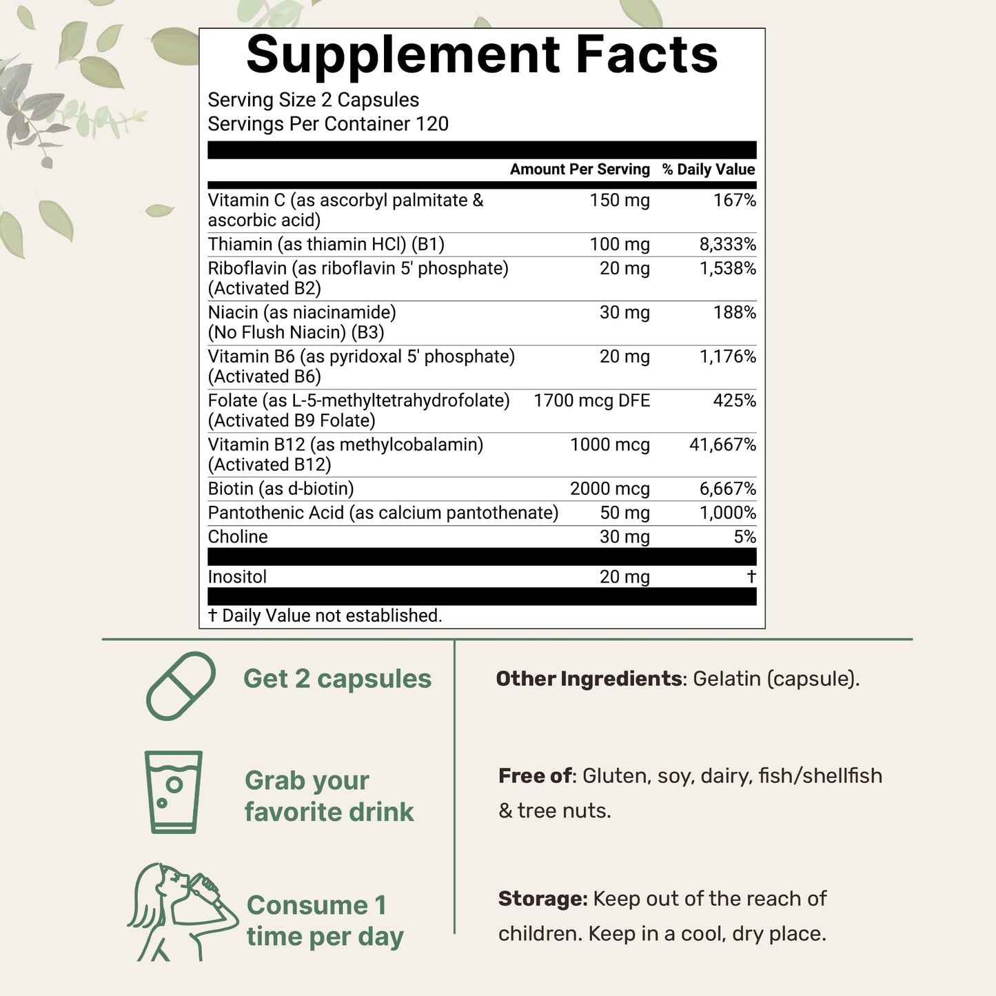 Micro Ingredients 1 Pack Pure Methylated B Complex – 480 Capsules, 11-in-1 with B12, C | Filler Free & Non-GMO