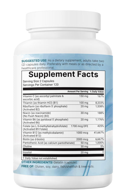 Micro Ingredients 1 Pack Pure Methylated B Complex – 480 Capsules, 11-in-1 with B12, C | Filler Free & Non-GMO