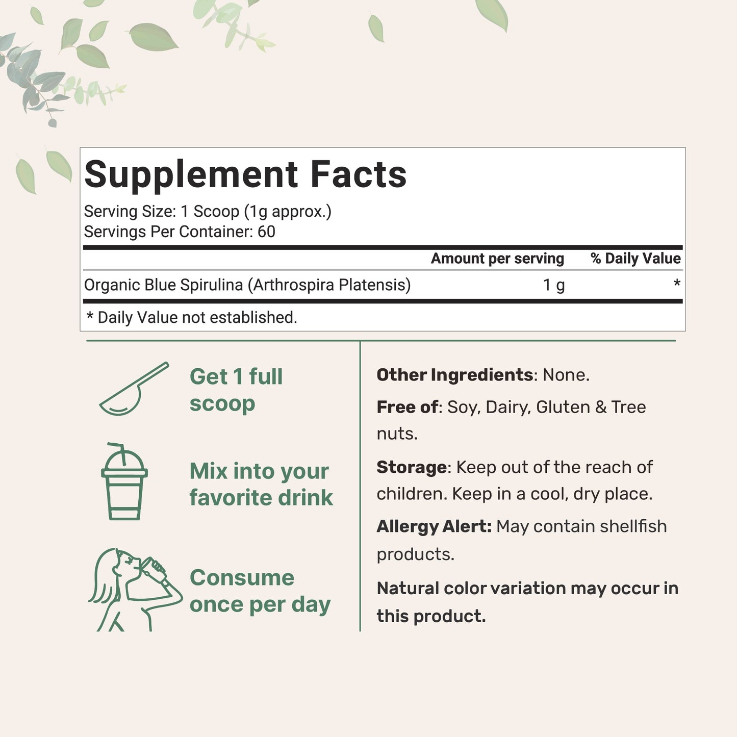 Micro Ingredients Organic Blue Spirulina Powder (Phycocyanin Extract), 60 Servings - No Fishy Smell, 100% Vegan Protein from Blue-Green Algae