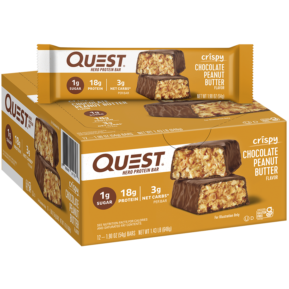 Quest Chocolate Peanut Butter Crispy Hero Protein Bars