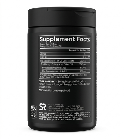 Omega-3 Fish Oil, Triple Strength, 90 Softgels, Sports Research