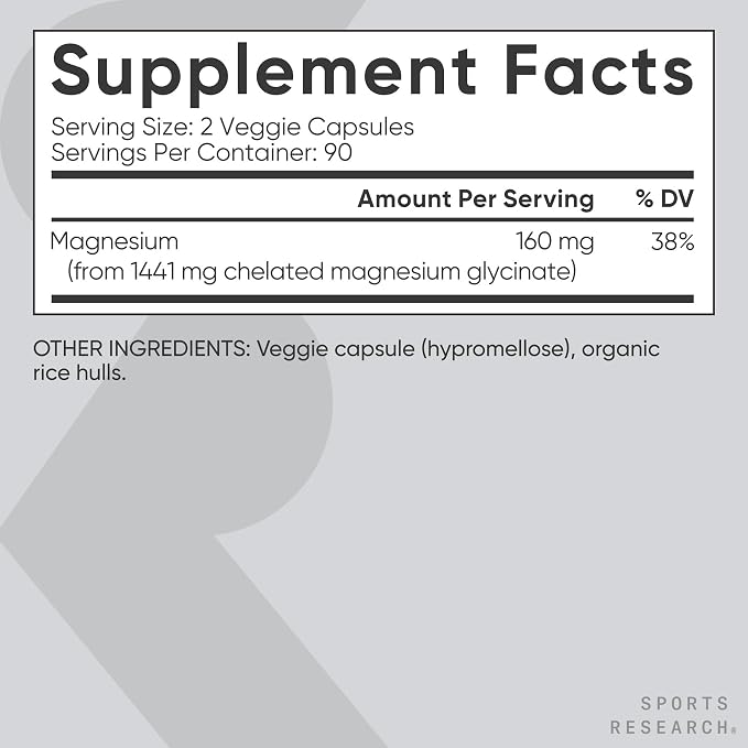 Sports Research Magnesium Glycinate (Chelated)-180capsules