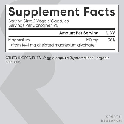 Sports Research Magnesium Glycinate (Chelated)-180capsules