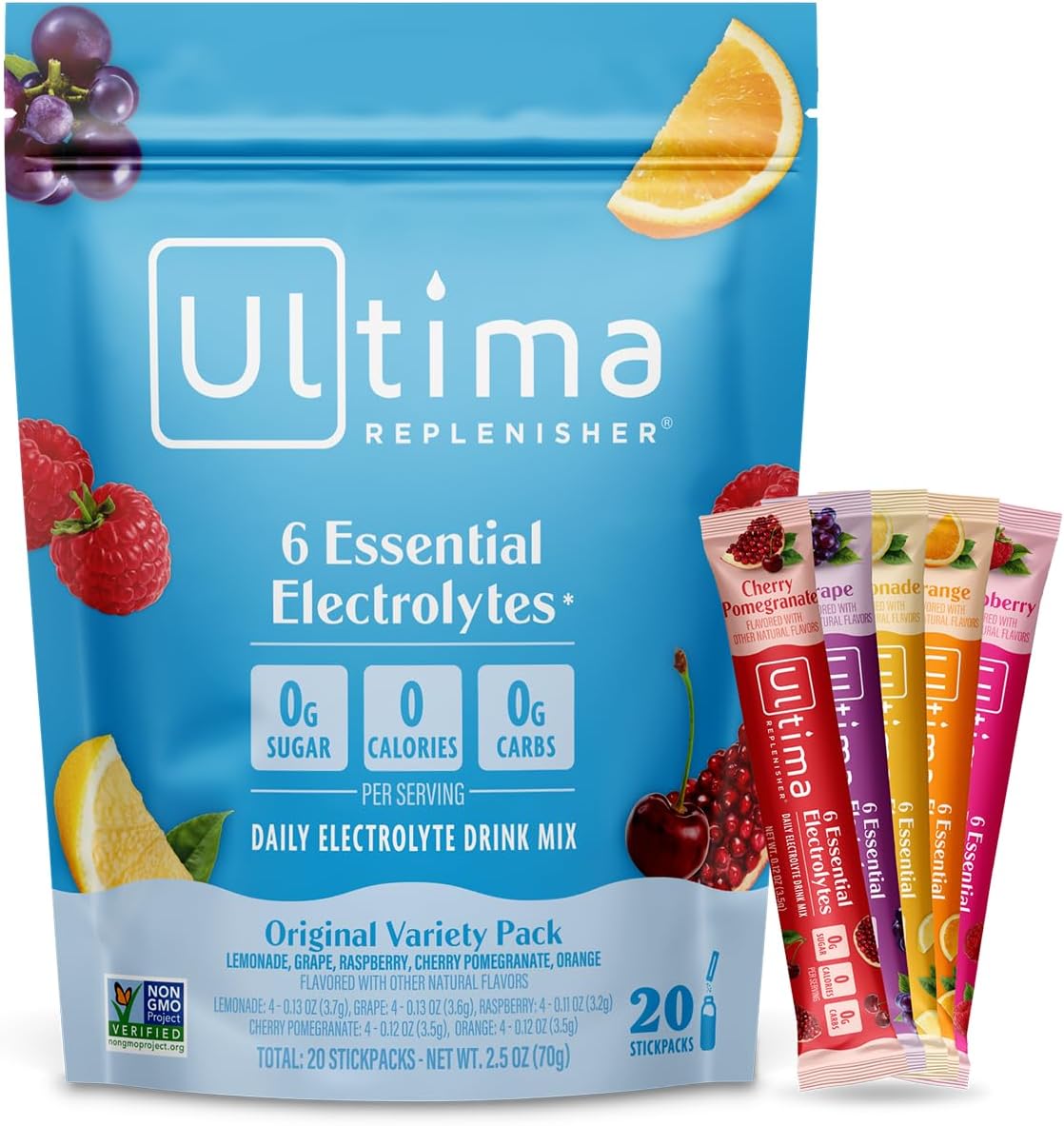 Ultima Replenisher Daily Electrolyte Drink Mix - Original Variety Pack (20 Stickpacks)
