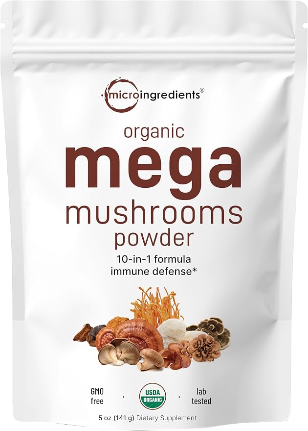 Micro Ingredients Organic Mega Mushroom Powder, 10-in-1 Mushroom Blend, 5oz
USDA Organic 10-Mushroom Blend with Lion’s Mane, Shiitake, Chaga & Cordyceps | Mix into Coffee, Tea & Smoothies