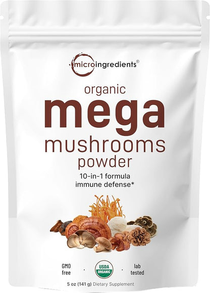 Micro Ingredients Organic Mega Mushroom Powder, 10-in-1 Mushroom Blend, 5oz
USDA Organic 10-Mushroom Blend with Lion’s Mane, Shiitake, Chaga & Cordyceps | Mix into Coffee, Tea & Smoothies