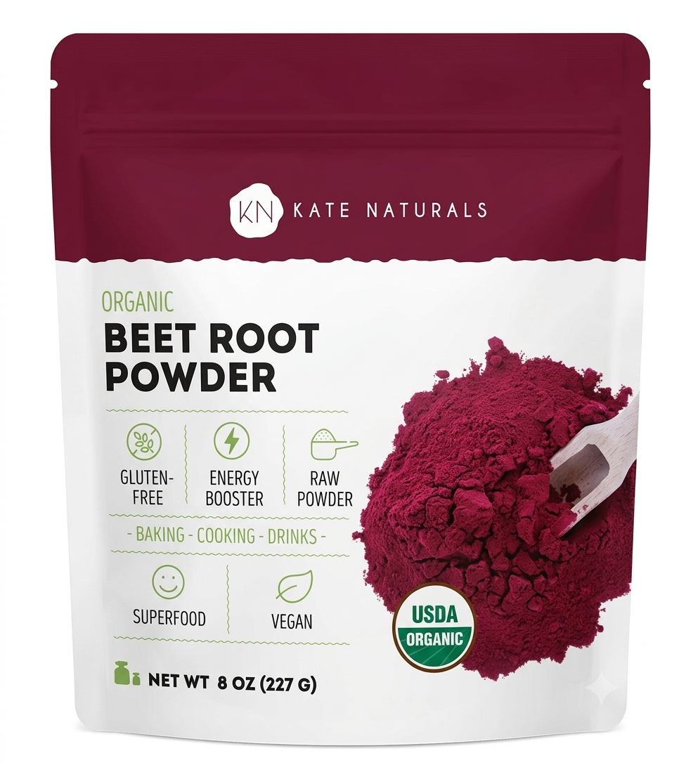 Kate Naturals Beet Root Powder Organic for Smoothie & Energy Boost. Nitric Oxide Supplement for Workout (8oz, Earth Flavor, Mix with Juice Easily)