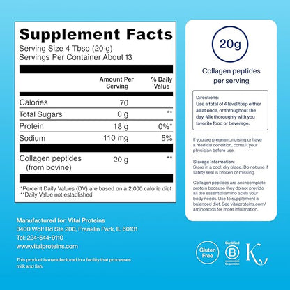 Vital Proteins Unflavored Collagen Peptides – Grass-Fed & Pasture-Raised Wellness_ 265g(9.33 oz)