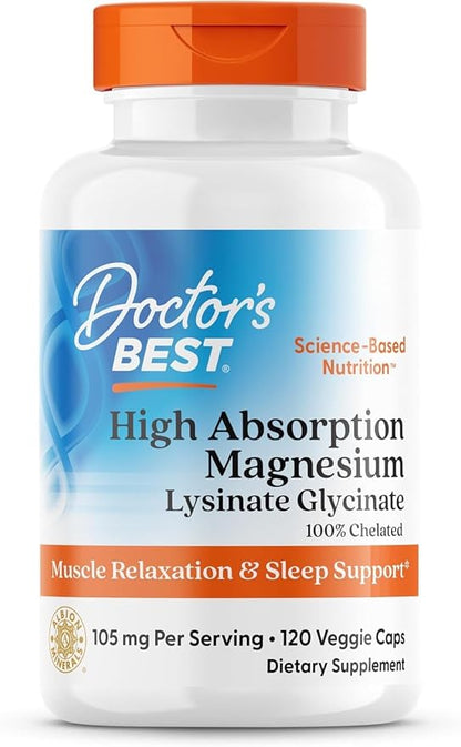 Doctor's Best High Absorption Magnesium Glycinate Lysinate, 120 Veg Caps