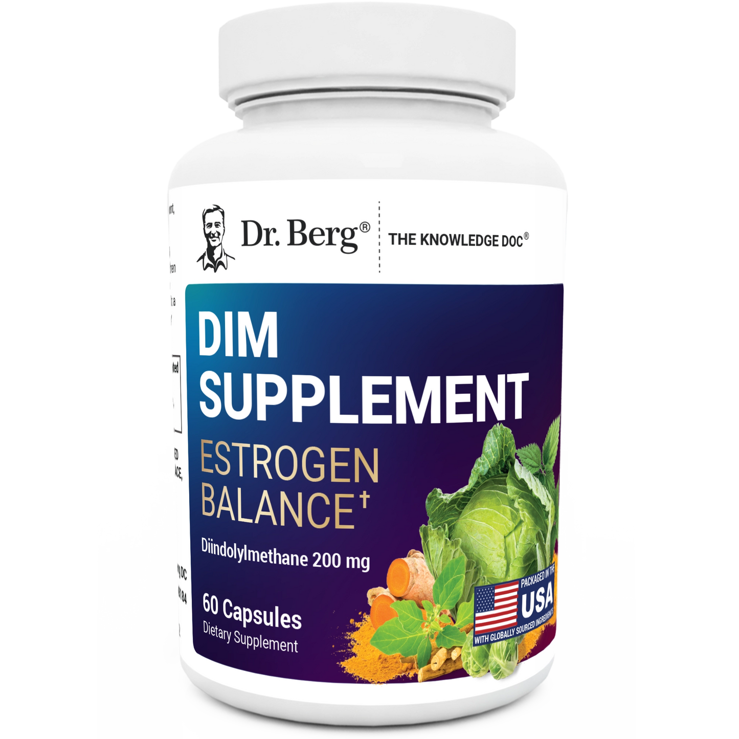 Dr. Berg DIM Supplement Estrogen Balance - Original Estrogen Supplement for Women with Diindolylmethane for Menstrual Symptoms & Menopause Relief & Black Pepper for Enhanced Absorption - 60 Capsules
