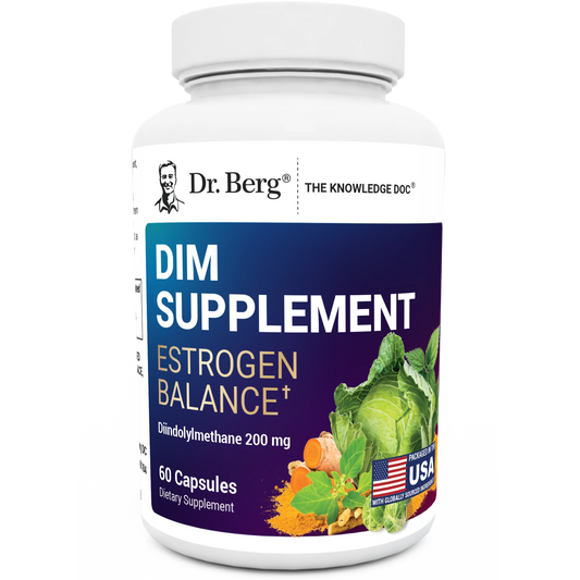 Dr. Berg DIM Supplement Estrogen Balance - Original Estrogen Supplement for Women with Diindolylmethane for Menstrual Symptoms & Menopause Relief & Black Pepper for Enhanced Absorption - 60 Capsules