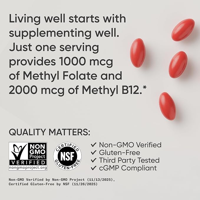 Sports Research® 5-MTHF Methyl Folate w/Methylated B12, 90 Count Plantgels