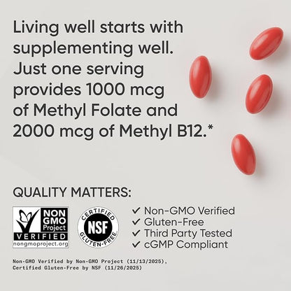 Sports Research® 5-MTHF Methyl Folate w/Methylated B12, 90 Count Plantgels
