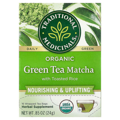 Traditional Medicinals, Organic Green Tea matcha with Toasted Rice, 16 Wrapped Tea Bags, 24 g (0.85 oz)