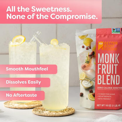 Better Body Foods, Monk Fruit Blend, Zero Calorie Sweetener, 16 oz (454g)