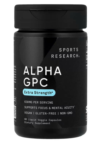 Sports Research, Alpha GPC, 60 Liquid Veggie Capsules (315 mg per Capsule) - Extra Strength