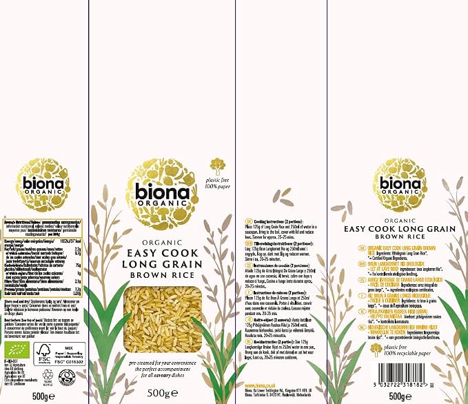 Biona Organic Easy Cook Long Grain Brown Rice, 500 g -