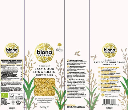Biona Organic Easy Cook Long Grain Brown Rice, 500 g -