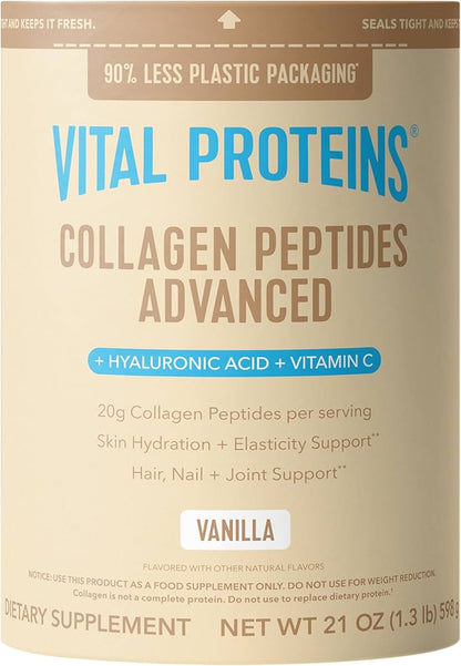 Vital Proteins Collagen Peptides Powder Advanced with Hyaluronic Acid & Vitamin C - 20g Collagen Protein per serving , Unflavored,