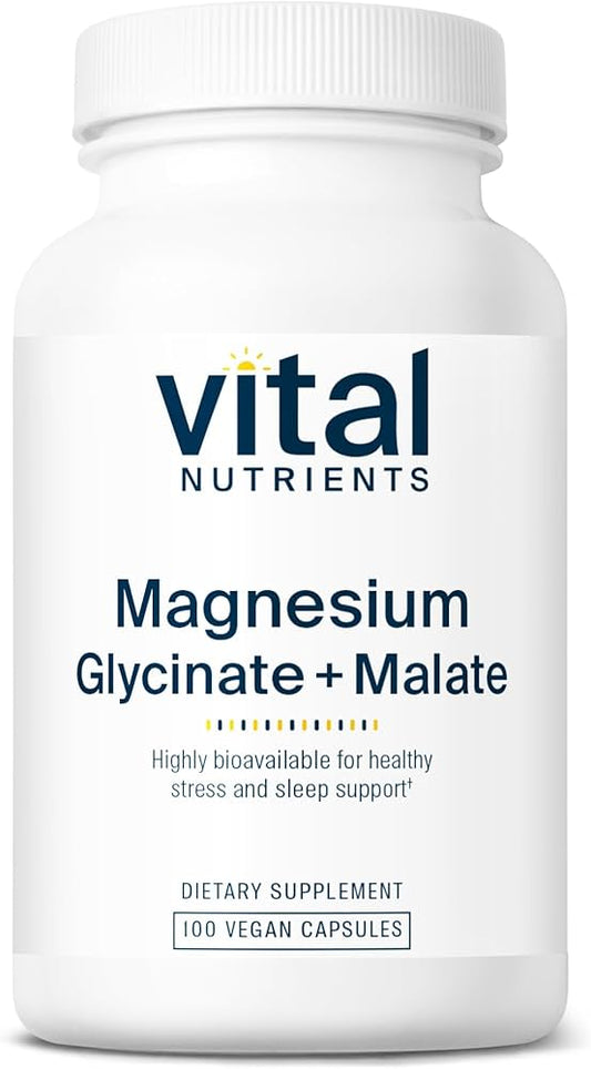 Vital Nutrients - Magnesium (glycinate/Malate) 120mg - Formulated to Support Teeth, Bones, and Heart Health - Soy Free, Gluten Free, Dairy Free - 100 Vegetarian Capsules