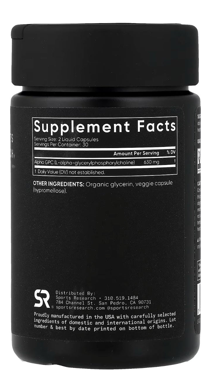 Sports Research, Alpha GPC, 60 Liquid Veggie Capsules (315 mg per Capsule) - Extra Strength