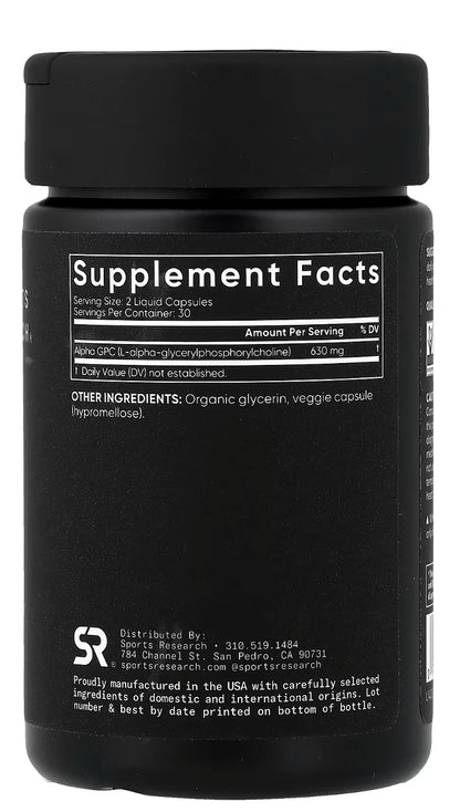 Sports Research, Alpha GPC, 60 Liquid Veggie Capsules (315 mg per Capsule) - Extra Strength