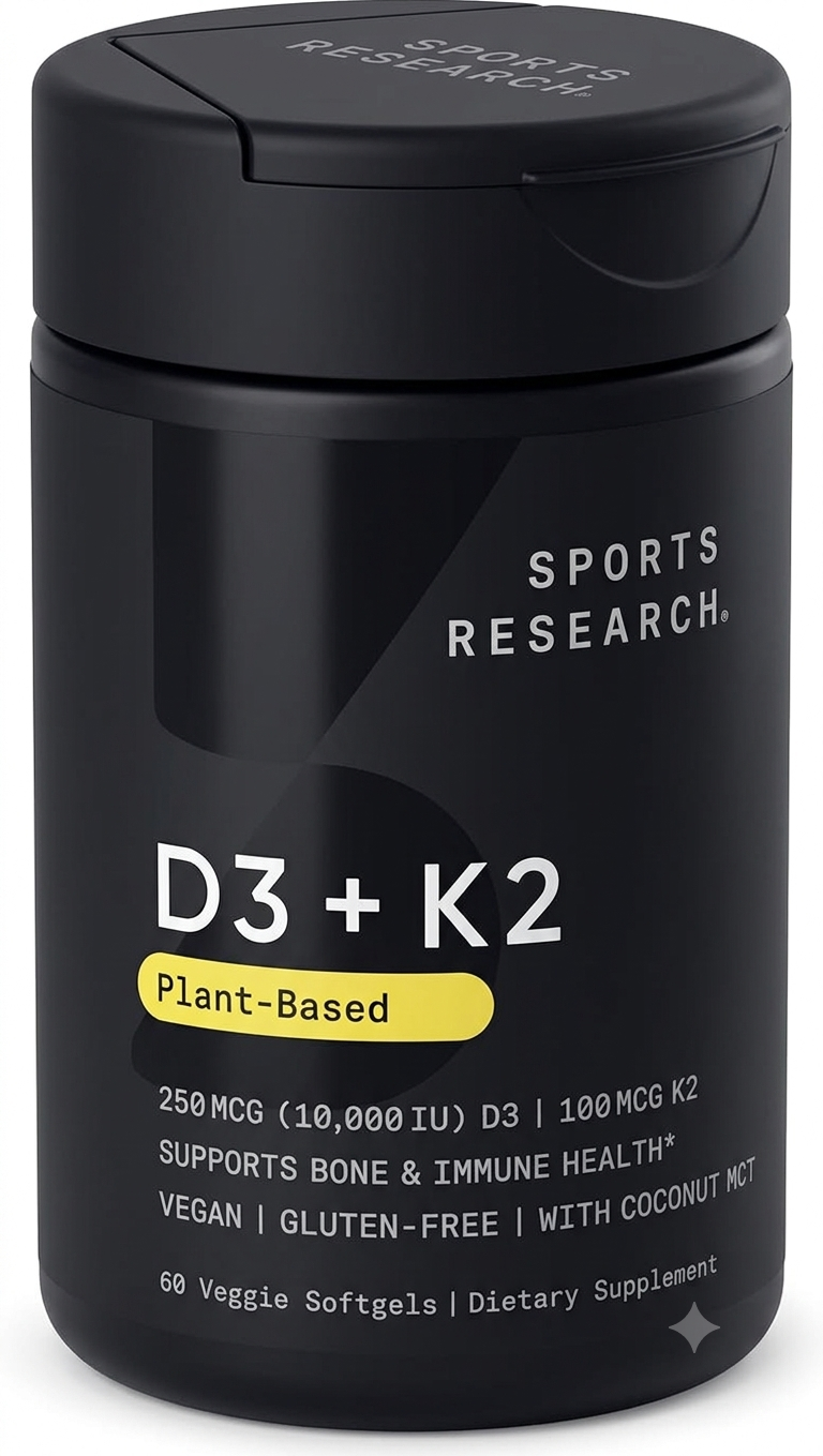 Sports Research® Vegan Vitamin D3 + K2 w/Coconut Oil, 60 Count Plantgels™