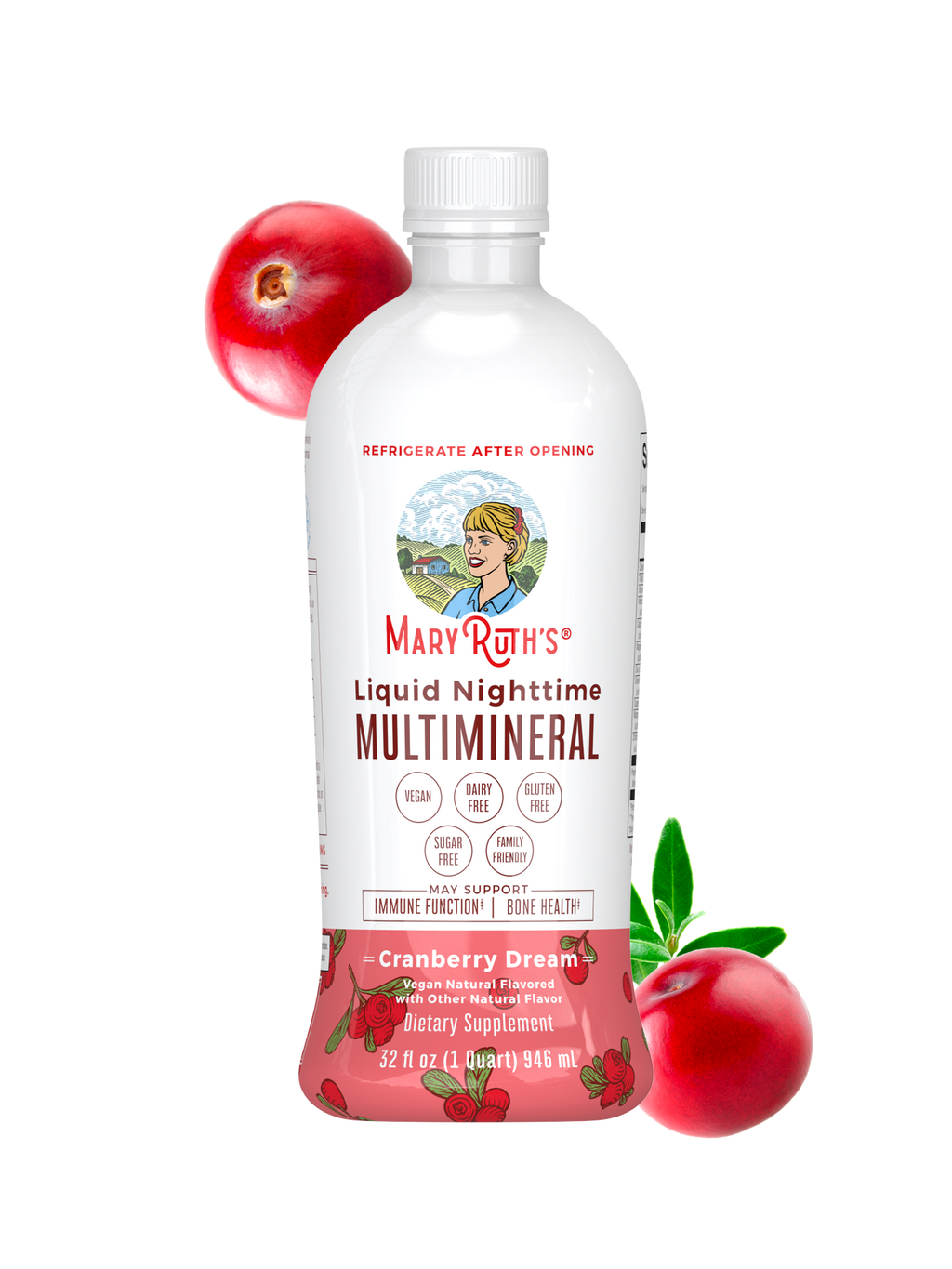 MaryRuth's Liquid Nighttime Multimineral - Cranberry Dream (Sugar Free, With Magnesium, No Melatonin)-946ml