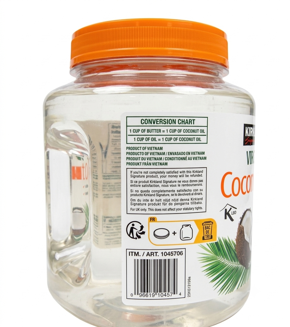 Kirkland Coconut Oil Unrefined Virgin Cold Pressed 100% Pure 2.38kg Tub