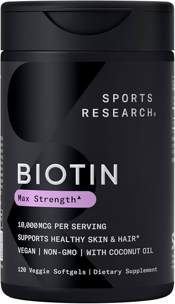 Sports Research® Biotin 5,000mcg with Organic Coconut Oil - Biotin (Vitamin B7) for Healthy Skin and Hair Support* - for Women and Men - Vegan, Non-GMO, Gluten & Soy-Free - 30 Veggie Softgels