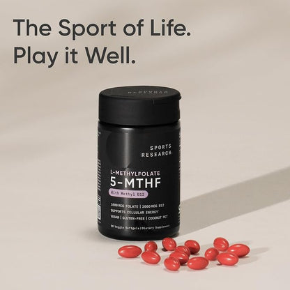 Sports Research® 5-MTHF Methyl Folate w/Methylated B12, 90 Count Plantgels