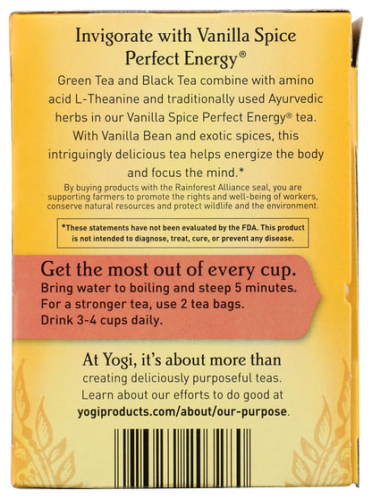Yogi Vanilla Spice Perfect Energy Black Tea Bags, Size